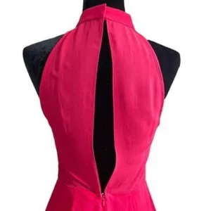 BCBGeneration Rouge Red Pink Ruffle Sleeveless Open Back Chiffon Halter Dress 4 thumbnail 6