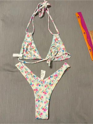 Kulani Kinis Bikini Set Medium Halter & Y Bottom, Forever Fairytale White Floral thumbnail 8