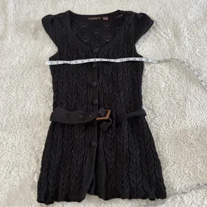 Heather B Black Knit M Crochet Long Cardigan Boho Fairy Goth Whimsigoth Cotton thumbnail 3