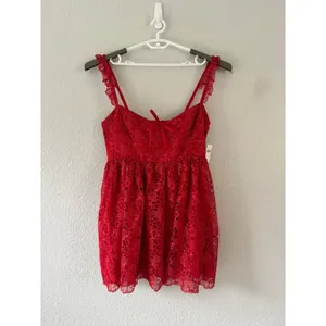 Anthropologie Ruffle Strap Corset Lace Mini Dress Lipstick Red Coquette NWT XL thumbnail 3