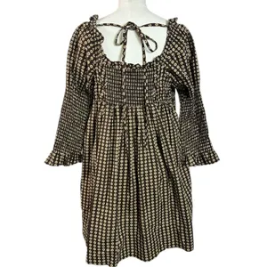 Free People Retro 70s Babydoll Star Dip Mini Dress in Black Combo Size Medium thumbnail 11