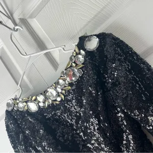 Alyce Paris Black Sequin Open Back Prom Mini Dress Formal Size 0 Flaws thumbnail 3