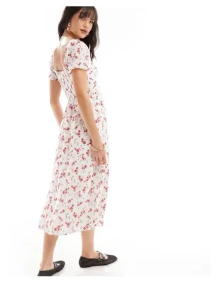 Hollister White Midi Dress with Pink Floral Print thumbnail 3