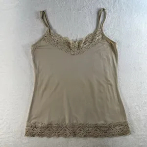 Cato Y2K Vintage Sz M Beige Cami Tank Top Lace Neck Bottom Trim Boho‎ Whimsy Coquette thumbnail 2