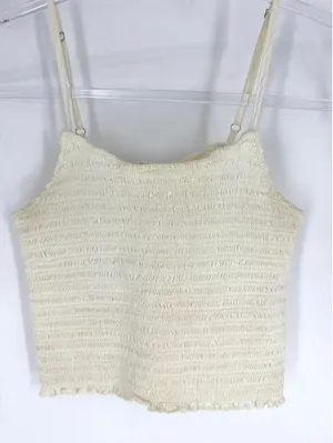 John Galt Brandy Melville Cream Smocked Linen Blend Crop Top Cami One Size thumbnail 1