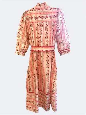 Entro Women’s Floral and Stripe Midi Shirt Dress on Red Size S thumbnail 3