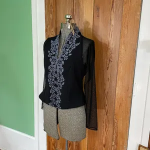 Vintage Beaded Sheer Festive Witchy Whimsy Goth Floral Beaded Top Sz Small thumbnail 4