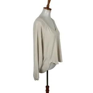 Urban Outfitters Cozy Knit V Neck Long Sleeve Cropped Sweater Top‎ Small Beige thumbnail 3