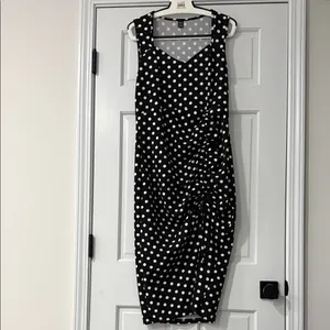 SHEIN Black and White Polka Dot Midi Dress Drawstring Split Thigh Size XL thumbnail 2