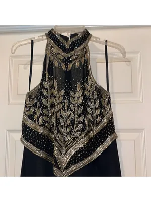 Vintage Black and Gold Beaded Long Formal Dress by Scala black tie elegant thumbnail 3