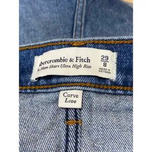 Abercrombie & Fitch The Mom Blue Ultra High Rise Cut Off Denim Jean Shorts Sz 29 thumbnail 4