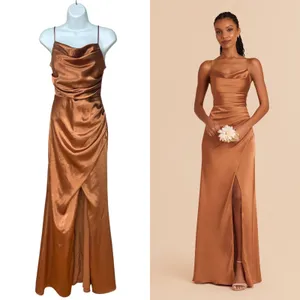 Birdy Grey Bridesmaid Dress Lydia Rust Satin Cowl High Slit Size XS Summer Fall thumbnail 2