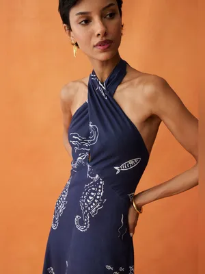 NWT Few Moda Oceana Dress size 0 ANAYA midnight maritime linen maxi navy blue thumbnail 6