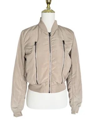 ALO Yoga Off Duty Bomber Jacket Small Gravel Taupe Down Puffer Cropped Womens thumbnail 1