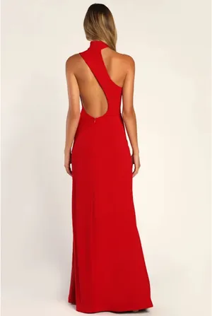 Lulus Keep It Interesting Red Asymmetrical Halter Dress thumbnail 5