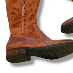 Born‎ Cook Tall Boots Womens 8.5 Cognac Brown Leather Suede Braided Riding Boots thumbnail 4