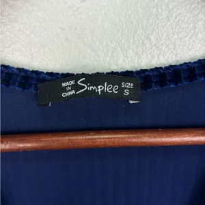 Simplee Small Butterfly Sleeve Wrap‎ Navy Blue Velvet Maxi Dress Tie Front thumbnail 8