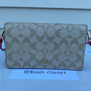 Coach Anna Foldover Clutch Crossbody -Khaki /Pink thumbnail 7
