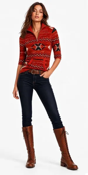 Lauren Ralph Lauren Active Red Southwestern Quarter Zip Cotton Pullover Small thumbnail 1