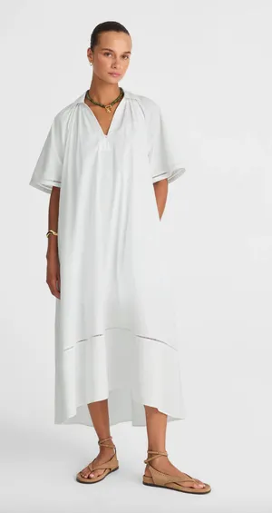 Madewell Poplin Splitneck Midi Shirtdress Cotton White Pockets Relaxed M NWT thumbnail 1