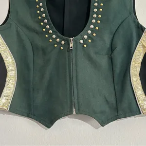 Vintage Green Structured Vest Gold Studded Ren Faire Rodeo Western Cowgirl thumbnail 3