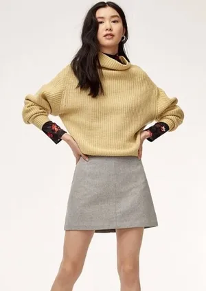 Aritzia Wilfred Essonne Mini Skirt Grey A-Line Wool Cashmere‎ Blend Size 10 thumbnail 1