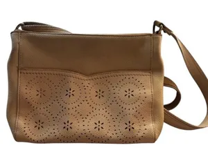 Leather Crossbody Bag Tan Neutral Everyday Floral Cutout The Sak thumbnail 1