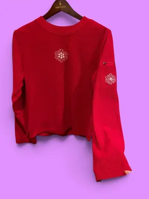Christopher & Banks Cute red soft fleece snowflake 90s crewneck winter holiday cherry red sweatshirt thumbnail 1