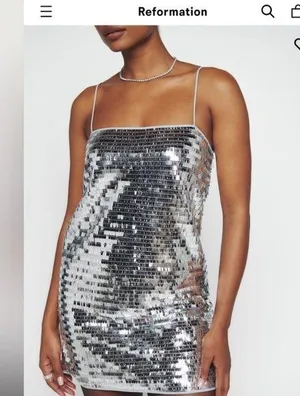 Reformation Alisha Silver Sequin Mini Dress 0 thumbnail 1