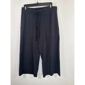 Quince Black Wide Leg Crop Pants Women Medium Drawstring Culottes Gorpcore Cozy thumbnail 2