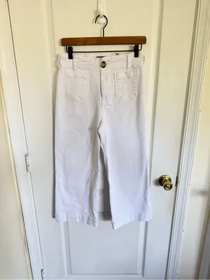 Anthropologie Maeve The Colette High Rise Wide Leg Cropped Jean in White thumbnail 2