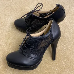 Women’s Black High Heel Booties with Lace Detail EU Size 38 US 7/7.5 NEW thumbnail 1