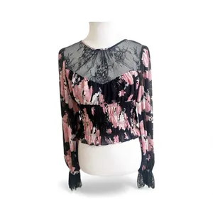 Free People Daphne Floral Blouse Midnight Combo Size Large Black Pink Whimsigoth thumbnail 2
