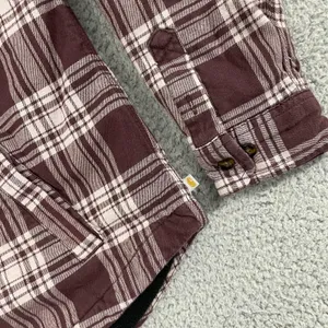 Carhartt Fleece Lined Flannel Shirt Women L Maroon Workwear‎ Button Shacket thumbnail 2