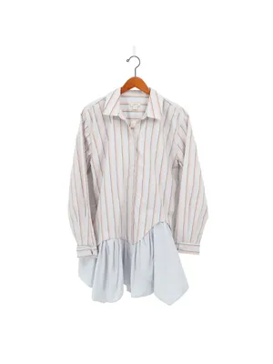 NWT Anthropologie Maeve Ruffle-Hem Mini Shirtdress Striped Blue Layered Dress S thumbnail 3