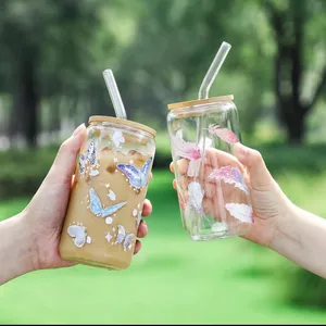 Glass Tumbler With Bamboo Lid & Reusable Straw – Modern Aesthetic Drink Cup Set” thumbnail 3