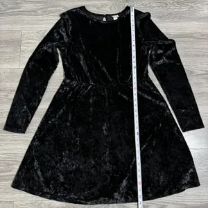 Mossimo Supply Black Velvet Crushed Long Sleeve Ruffle Trim Whimsigoth Dress L‎ thumbnail 11