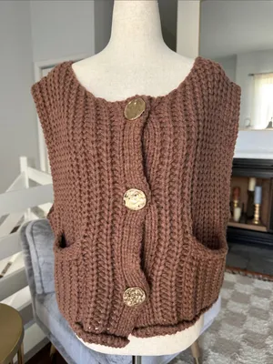 Sunday Up Chunky Knit Brown Button-Front Sweater Vest thumbnail 1