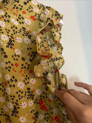 LOFT Olive Green Floral Ruffle-Sleeve Dress thumbnail 5