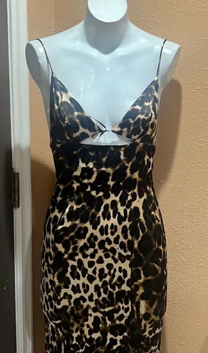 Zara animal print midi spaghetti strap dress thumbnail 1