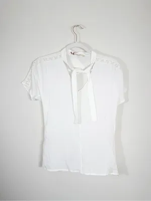NWT Bally Switzerland White Silk Blend Short Sleeve Blouse Lace US Size 2 thumbnail 2