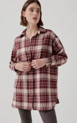 NEW Pact Shirt Womens XS/S Flannel Plaid 100% Organic Cotton Oversized Western thumbnail 1