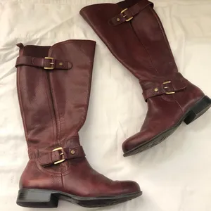 Naturalizer Vintage Burgundy Maroon Red genuine leather knee-high Riding boots gold buckles-Size 7M Measurements in pics #gothic #whimsygoth #biker #grunge #western boho indie thumbnail 1
