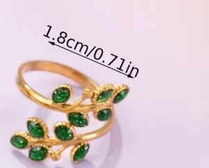& Other Stories Women’s Stainless Steel 18k Gold Plated Bohemian Emerald Flower Adjustable SZ 6-9 thumbnail 4