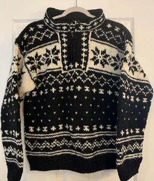 VTG 100% Wool Sweater XS Nepal 1/4 Zip Snowflakes Thick Fisherman Cozycore Cabin thumbnail 1