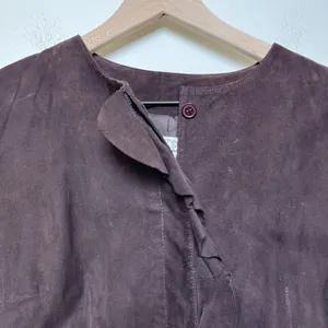 VTG 90s Women Goat Suede Leather Jacket Equestrian‎ Chocolate Brown Western Boho thumbnail 5