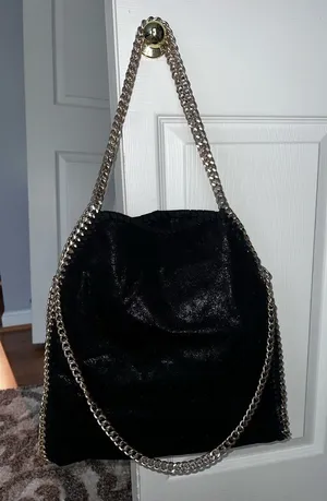 Black suede and gold over the shoulder bag thumbnail 1