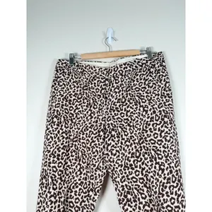 J.Crew Cafe Capri Pants Womens 10 Brown Leopard Print 100% Linen Tapered Cuffed‎ thumbnail 4