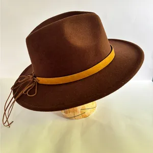 Chocolate Brown Felt Fedora with Mustard Ribbon thumbnail 3