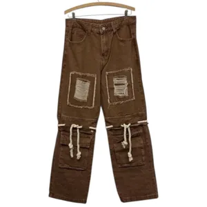 Y2K Deconstructed Women's Cargo Jeans Size M Brown Size M thumbnail 2